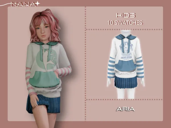 Maxis Match 7NANA (Aria) Hoodie w Jeans Skirt - The Sims 4 Custom Content