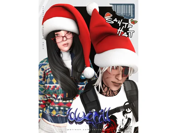Alpha (Bluepill) 2025 Xmas Santa Hat 2 versions - The Sims 4 Custom Content