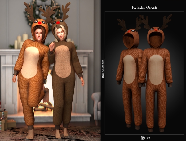 Alpha Becca Xmas Collection Reinder onesie by beccaxcouquetts - The Sims 4 Custom Content