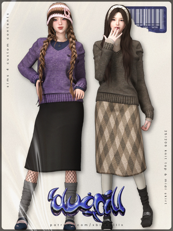 Alpha (Bluepill) 251206 layered knit top winter midi skirt by simsfinds - The Sims 4 Custom Content