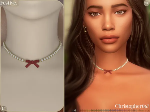 Maxis Match Festive Necklace Diamond Chain Satin Bow Necklace by christopher0672 - The Sims 4 Custom Content