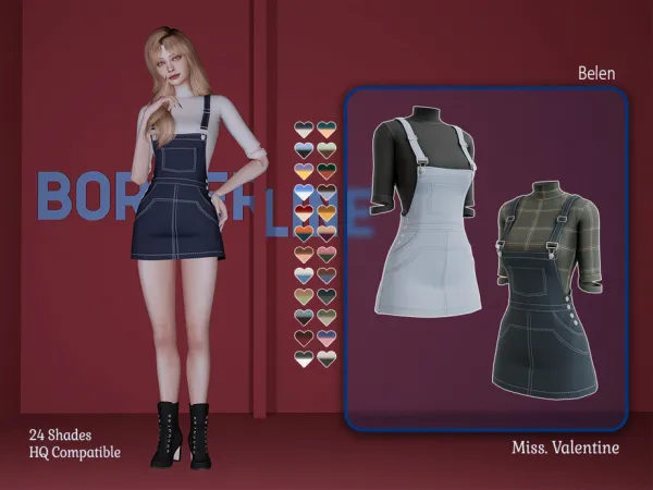 Maxis Match Belen short overol dress by MissValentine142 - The Sims 4 Custom Content