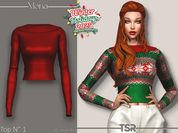 Alpha WinterHolidays_Ribbed glow sweater by Mona - The Sims 4 Custom Content