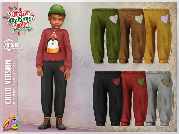 Mix Warm Heart Holiday Pants Bottom 331 Child by RobertaPLobo - The Sims 4 Custom Content