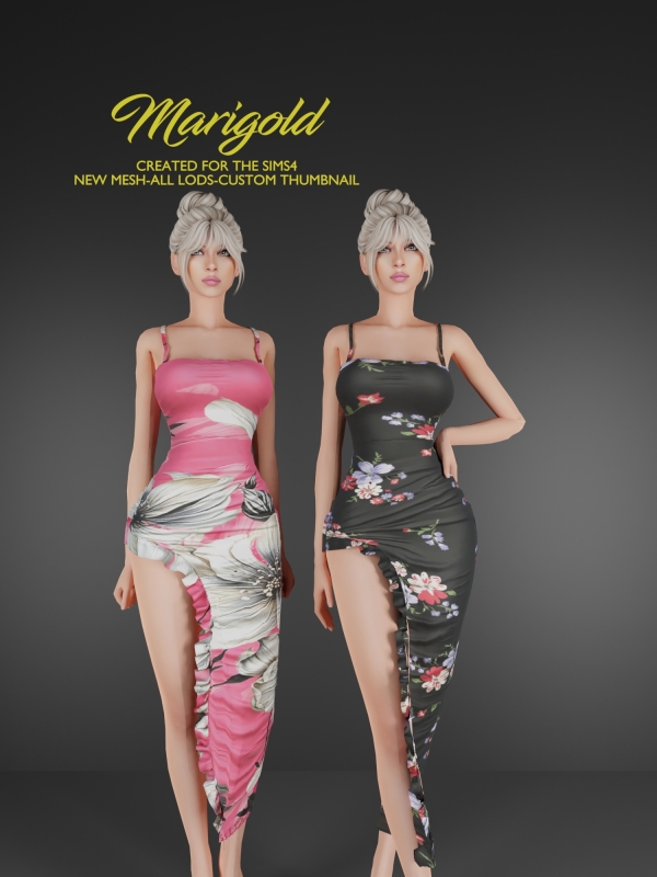 Alpha MARIGOLD TS4_SAFIRA DRESS by marigoldsims - The Sims 4 Custom Content