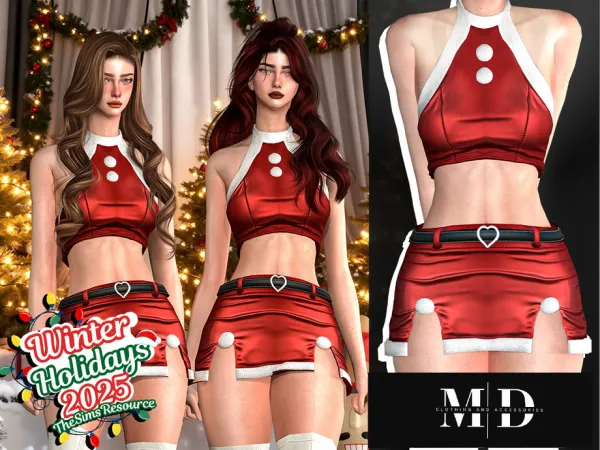 Alpha Emilia Christmas skirt and top set - The Sims 4 Custom Content