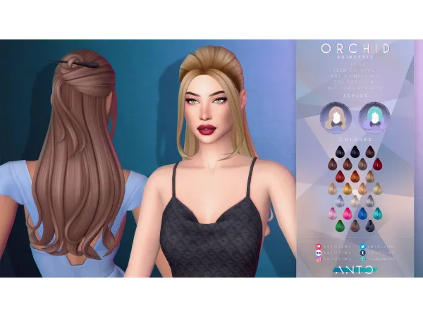Maxis Match Orchid Hairstyle by AntoSims - The Sims 4 Custom Content