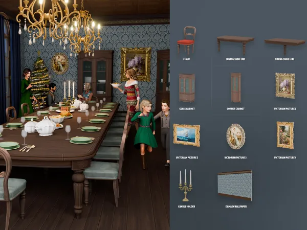 Alpha Christmas Past Victorian Dining Room - The Sims 4 Custom Content