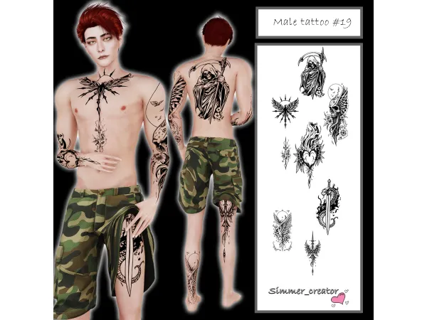 Mix Male tattoos 19 by Meow_creator - The Sims 4 Custom Content
