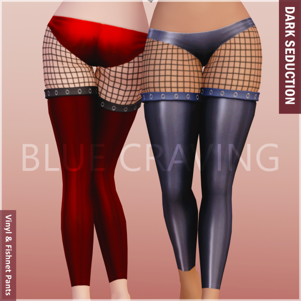 Alpha Blue Craving Vinyl Fishnet Pants by bluecraving - The Sims 4 Custom Content