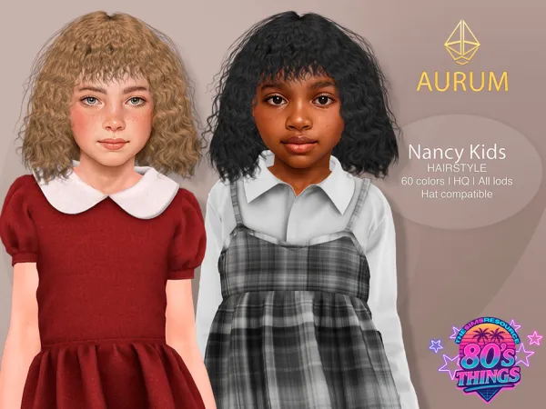 Alpha Nancy Hairstyle Curly Shag with Fringe for kids - The Sims 4 Custom Content
