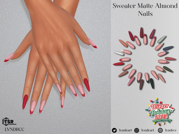 Alpha (Christmas 2025) Sweater Matte Almond Nails - The Sims 4 Custom Content