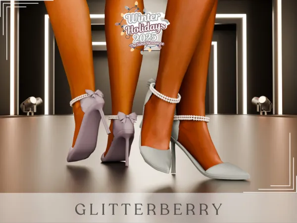 Mix Pearl Bow Christmas Heels by Glitterberryfly - The Sims 4 Custom Content