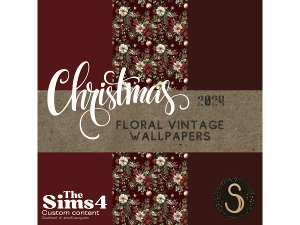 Mix Sims4Luxury Christmas Floral vintage Wallpapers - The Sims 4 Custom Content