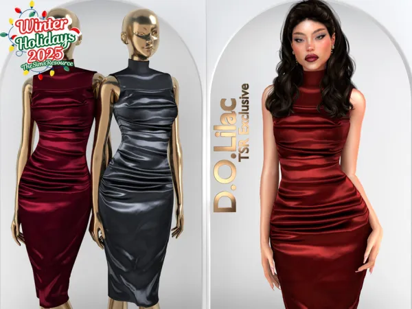 Alpha Ruched Satin Midi Dress DO2081 - The Sims 4 Custom Content