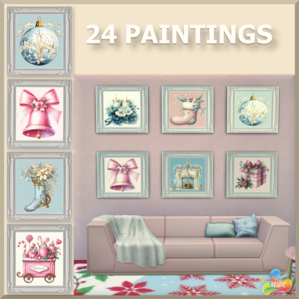 Mix Chagla Winterfest Set Pastel Christmas Paintings by mde - The Sims 4 Custom Content