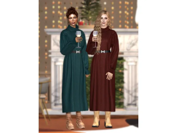 4t2 GorillaX3 Belted Turtleneck Sweater Dress by fakebloood - The Sims 2 Custom Content