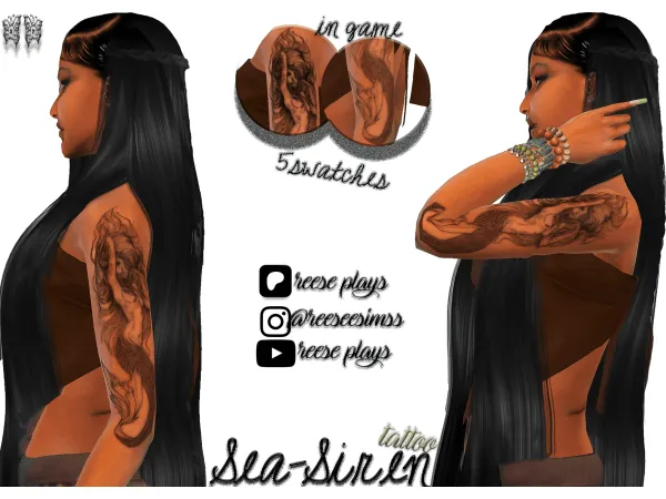 Alpha Sea Siren Tattoo - The Sims 4 Custom Content