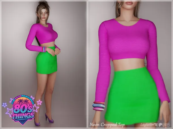 Alpha tsr 80's Things Neon Cropped Top - The Sims 4 Custom Content