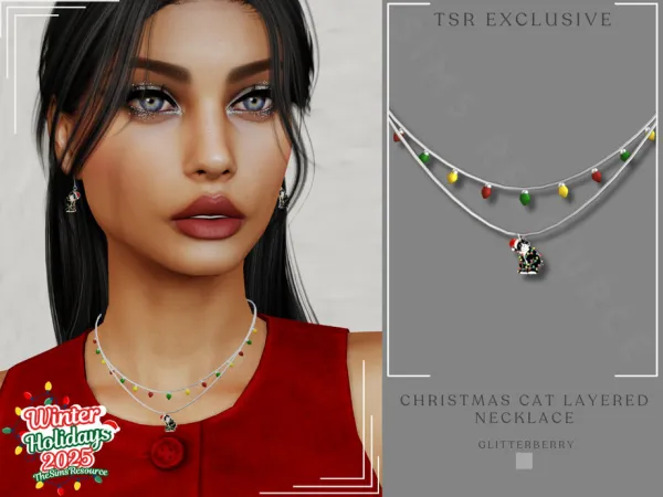 Alpha Christmas Cat Layered Necklace by Glitterberryfly - The Sims 4 Custom Content