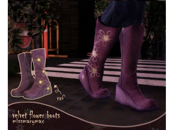 Mix purple flower boots by marymax - The Sims 4 Custom Content