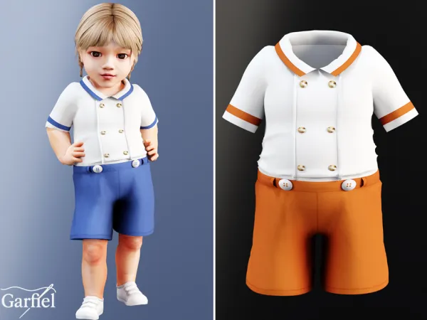 Mix Infant Sailor style double button shirt with shorts by Garfiel - The Sims 4 Custom Content