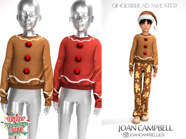 Alpha GINGERBREAD SWEATER (CHILD VERSION) by Joan_Campbell_Beauty_ - The Sims 4 Custom Content