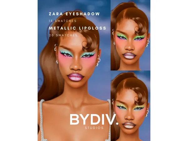 Alpha ZARA EYESHADOW METALLIC LIPGLOSS by bydiv - The Sims 4 Custom Content