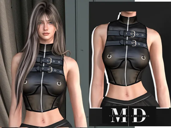 Alpha sexy leather top with straps adult - The Sims 4 Custom Content