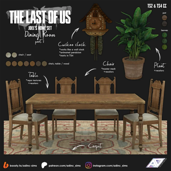 Alpha The Last Of Us Joel's Home Set Dining Room Sims by simsfinds - The Sims 4 Custom Content