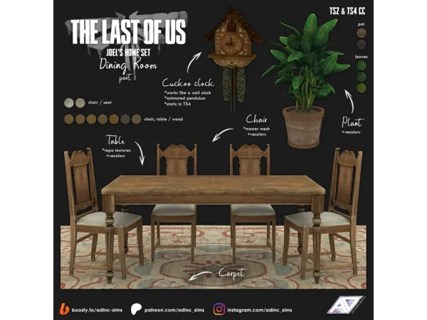 Alpha The Last Of Us Joel's Home Set Dining Room Sims by ADinc - The Sims 4 Custom Content