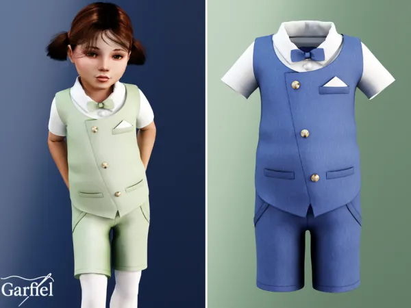 Mix Toddler Formal vest outfit with bow tie by Garfiel - The Sims 4 Custom Content