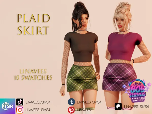 Mix 80's Things PLAID MINI SKIRT by linavees - The Sims 4 Custom Content