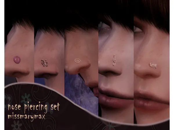 Mix nose piercing set by marymax - The Sims 4 Custom Content