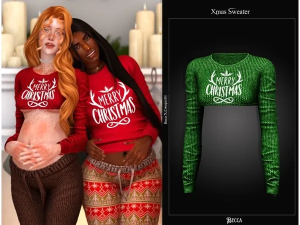 Alpha BeccaxCouquetts Xmas Pajamas Top set 00 - The Sims 4 Custom Content