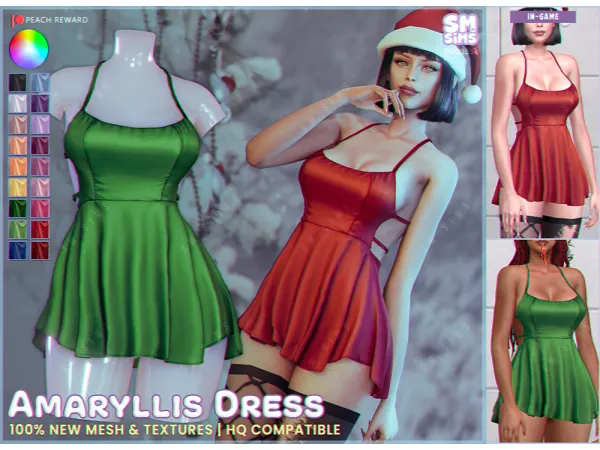 Alpha PEACH Amaryllis Dress by SMSims - The Sims 4 Custom Content