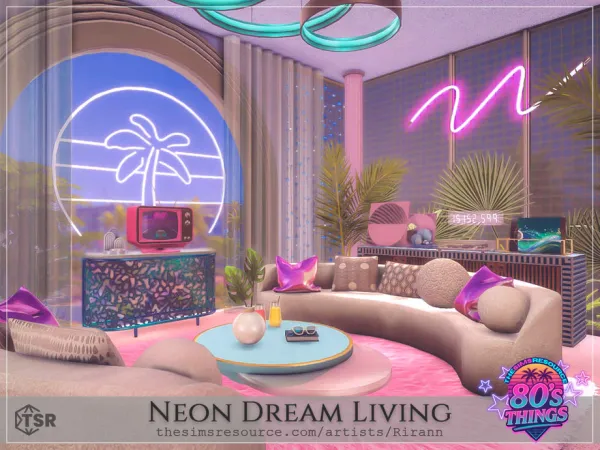Sims 4 Alpha Living Rooms CC: 80s Things - Neon Dream Livingroom by Rirann