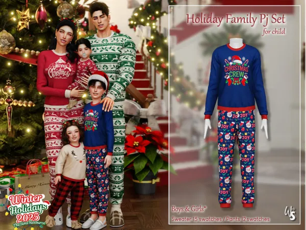 Mix Holiday Family Pj Set for child by WisteriaSims - The Sims 4 Custom Content
