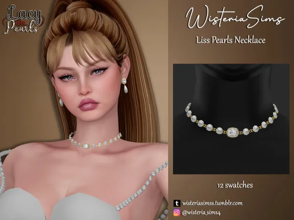 Alpha LacyPearls Liss Pearls Necklace by WisteriaSims - The Sims 4 Custom Content