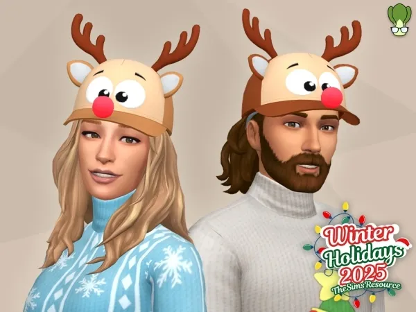 Maxis Match [TSR Advent Calendar 2025] Glowing Nose Reindeer Cap Winter Holidays 2025 - The Sims 4 Custom Content