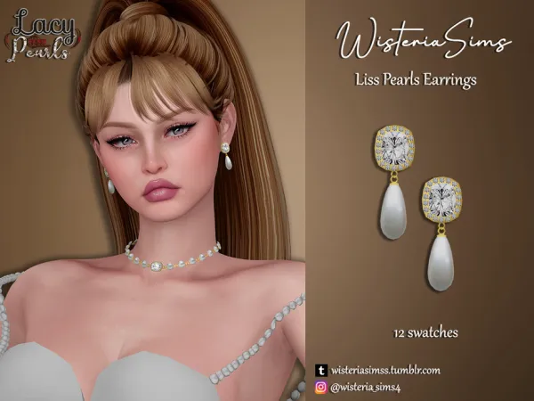 Alpha LacyPearls Liss Earrings by WisteriaSims - The Sims 4 Custom Content