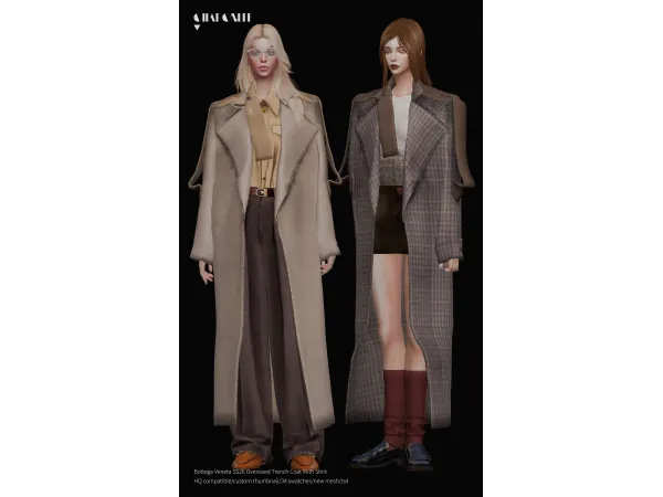 Alpha Bottega Veneta SS26 Oversized Trench Coat With Shirt by charonlee - The Sims 4 Custom Content