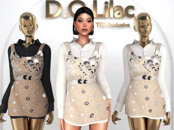 Alpha Embroidered Linen Toile Mini Dress with Shirt DO2010 by DOLilac - The Sims 4 Custom Content