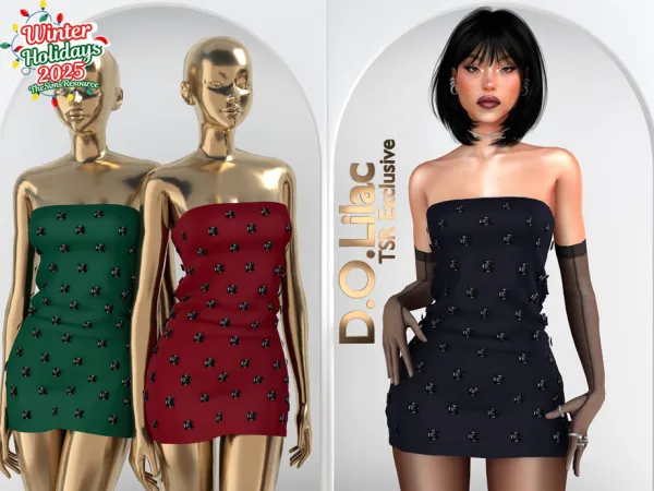 Alpha Embroidered Strapless Mini Dress DO2094 by DOLilac - The Sims 4 Custom Content