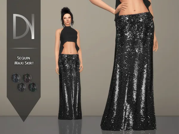 Alpha Sequin Maxi Skirt by DarkNighTt - The Sims 4 Custom Content