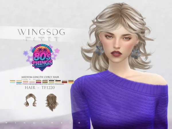 Alpha WINGS TF1220 medium length curly hair by wingssims - The Sims 4 Custom Content
