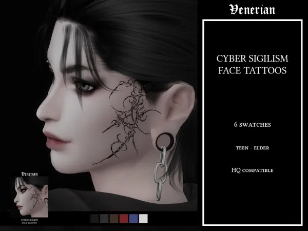 Alpha Cyber Sigilism Face Tattoos by Venerian - The Sims 4 Custom Content