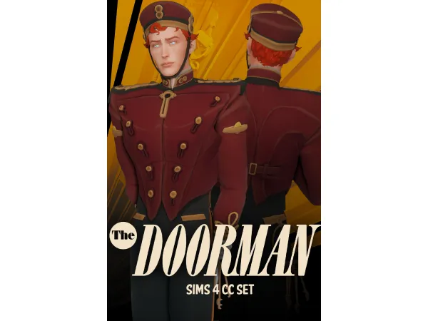 Maxis Match The Doorman Conversion Hat Top Bottom and Freckles by jessiminesims - The Sims 4 Custom Content