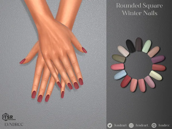 Alpha Rounded Square Winter Nails - The Sims 4 Custom Content