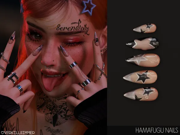 Alpha Hamafugu nails by overkillsimmer - The Sims 4 Custom Content